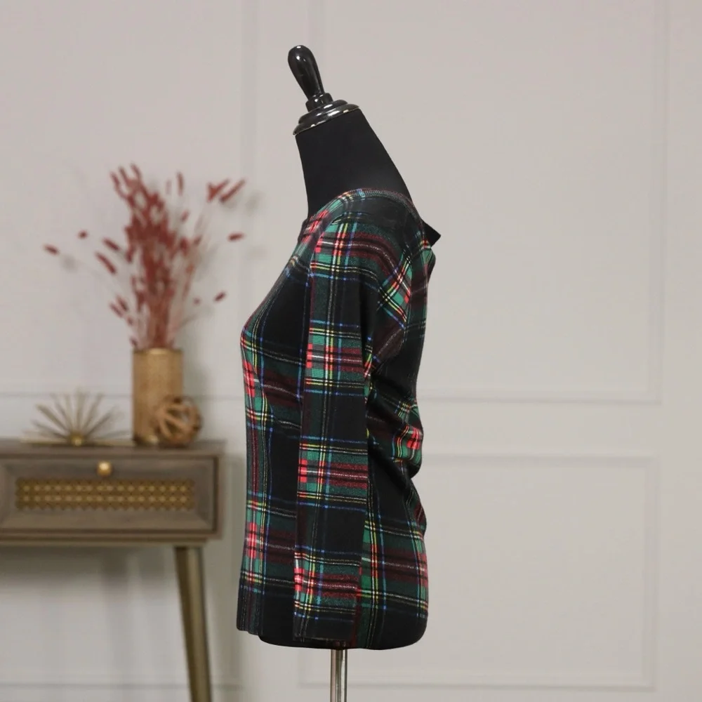 J. Crew Plaid Long Sleeve Top - Black, Red, Green - Picture 3 of 8